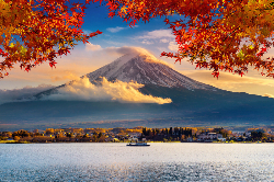 Fuji mountain and Kawaguchiko lake at sunset