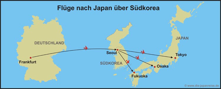 Flugkarte nach Japan über Südkorea